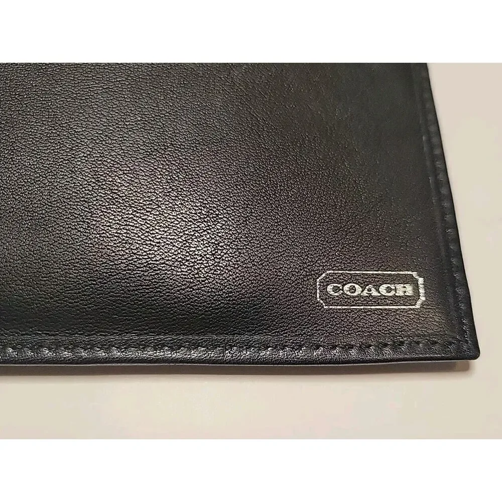 COACH Black Leather Checkbook Holder Wallet Card Case Long Bifold Set